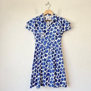 DIANE VON FURSTENBERG DVF Alice Shirt Dress Blue Floral Flutter Sleeve